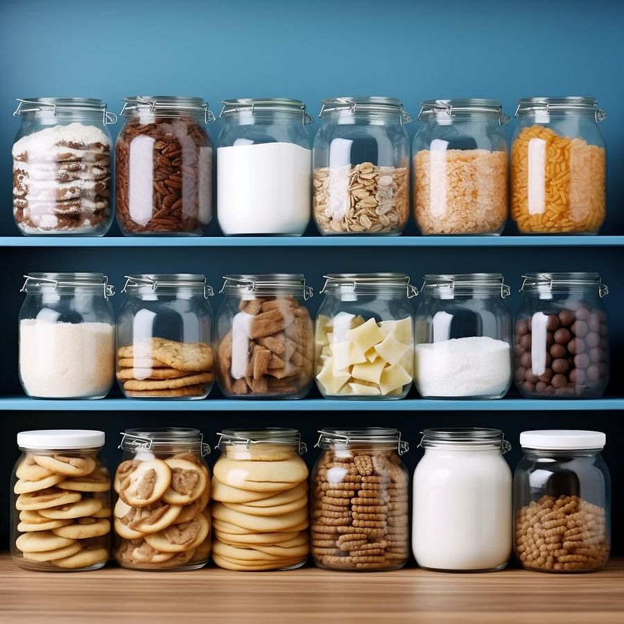 Baking supplies neatly categorized in clear containers