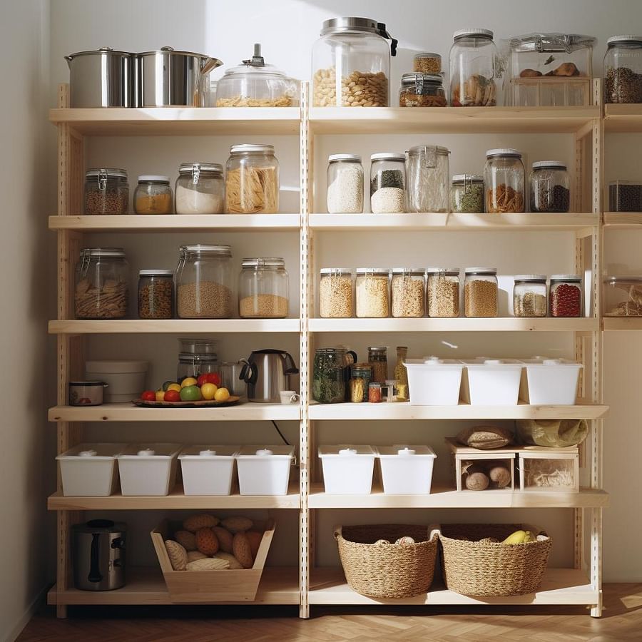 Adjustable shelves in a pantry