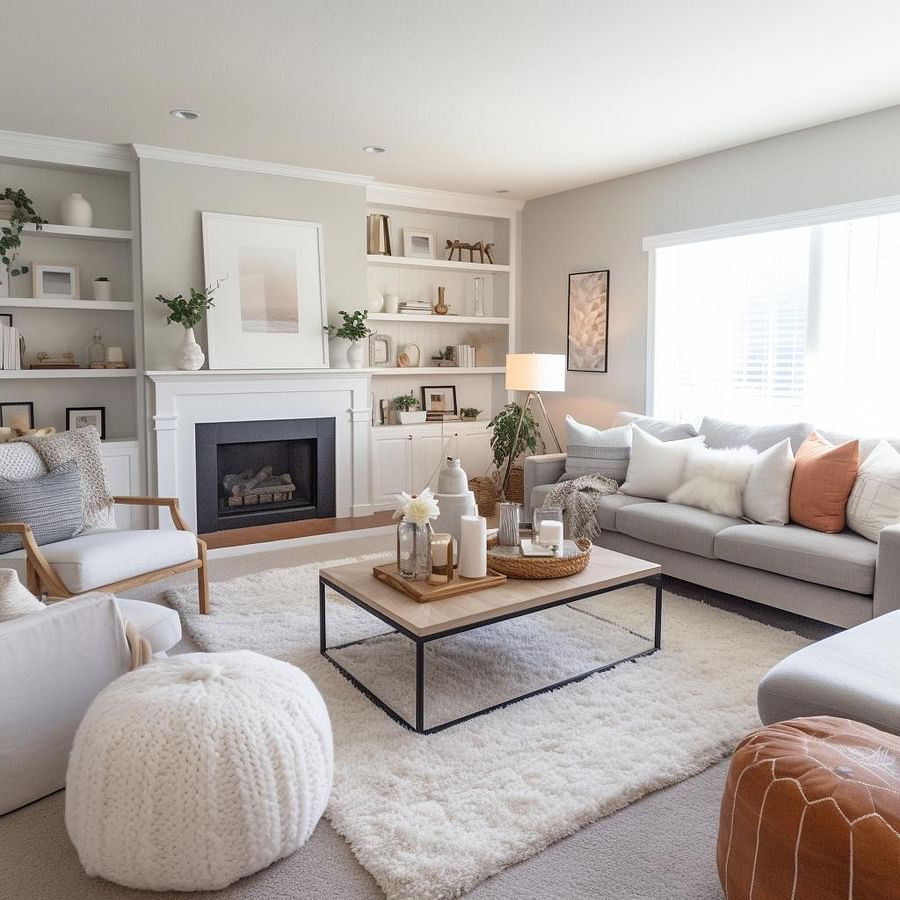 A beautifully organized living room after a makeover