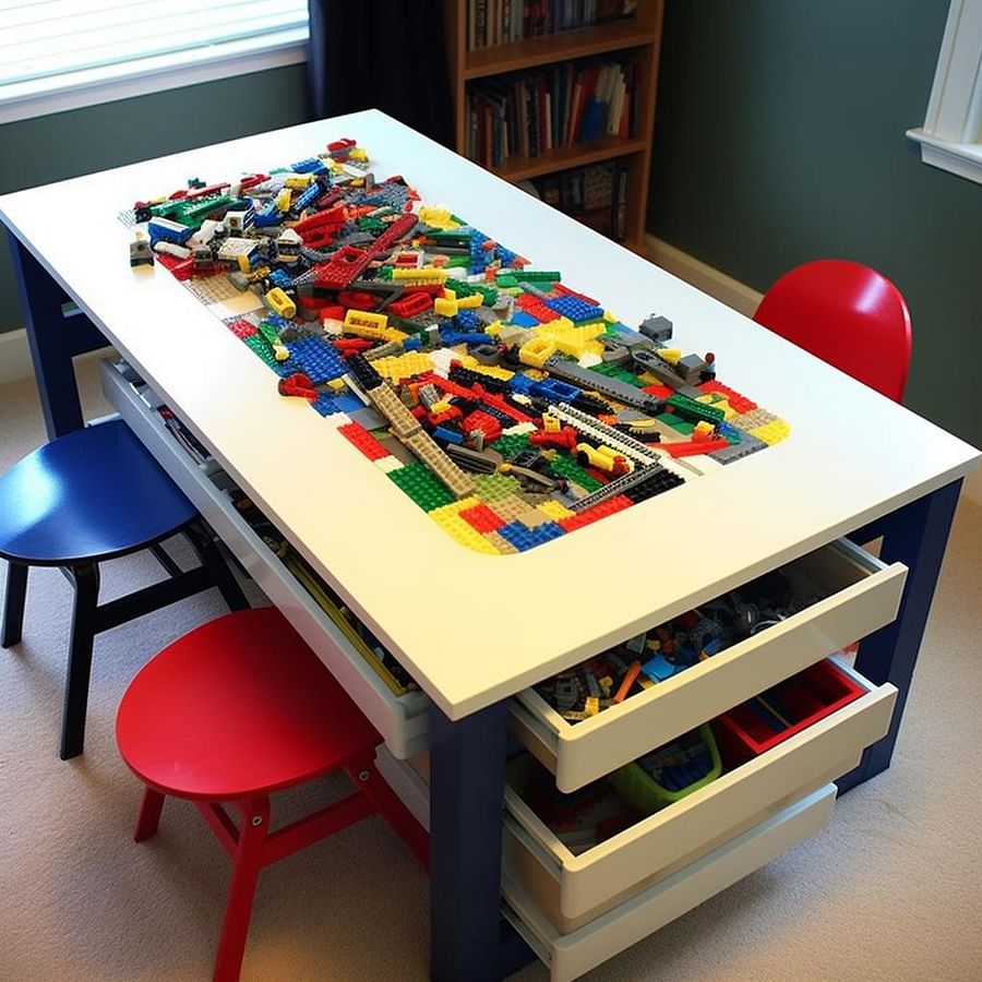 DIY Lego table with storage bins underneath
