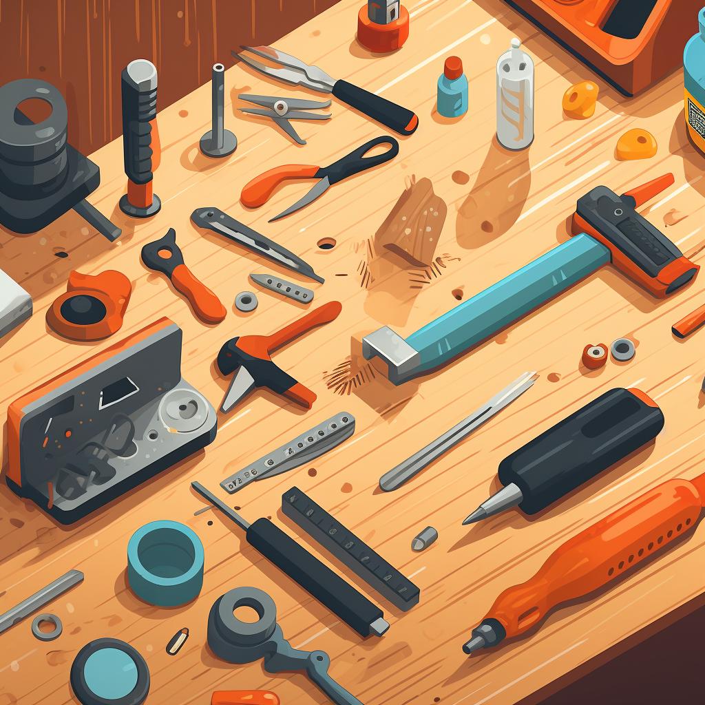 A variety of tools spread out on a table for inventory