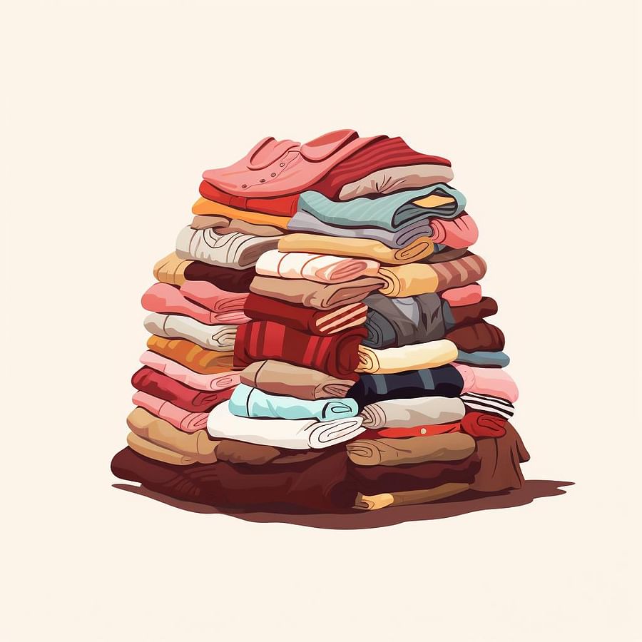 Different piles of clothes categorized by type