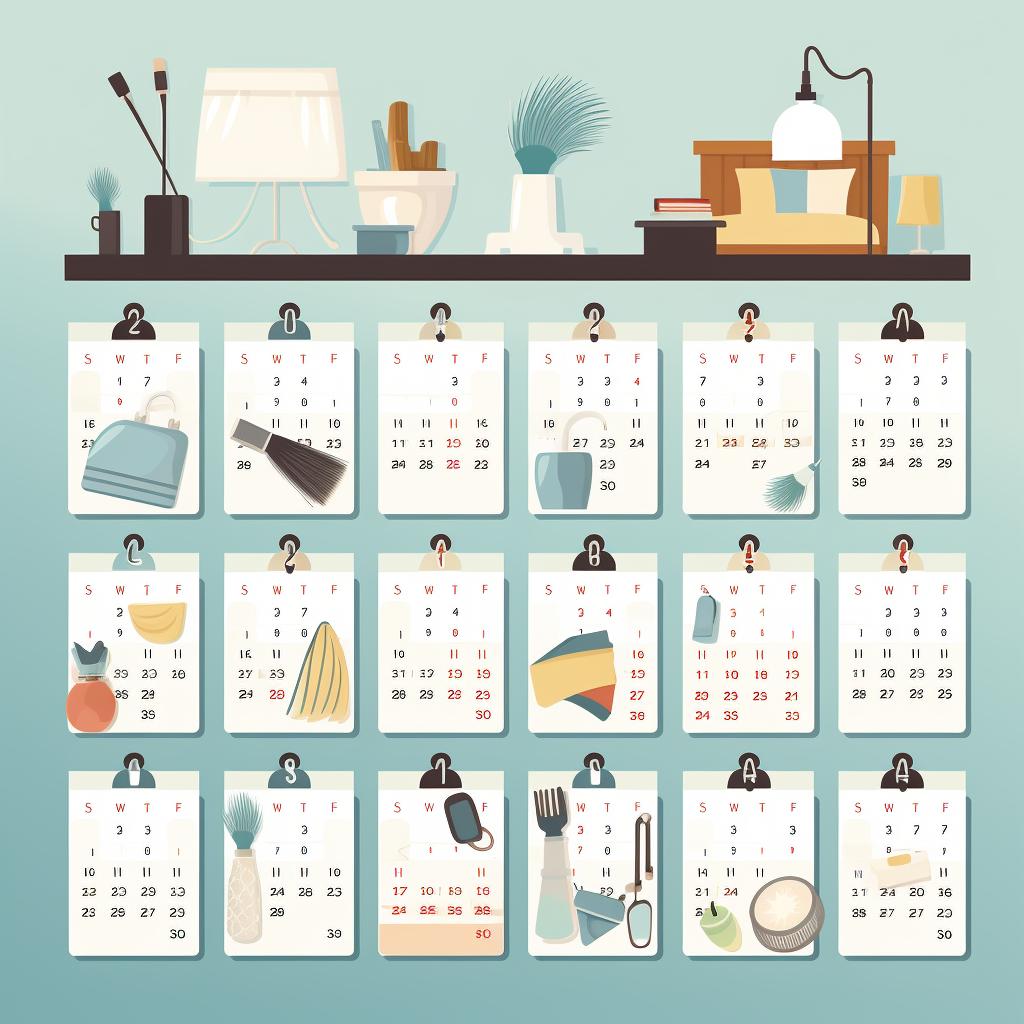 A calendar with specific dates marked for bedroom cleaning and organization