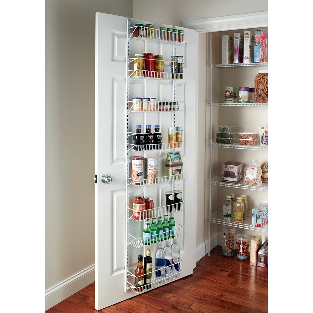 Organized pantry door filled with spices and snacks