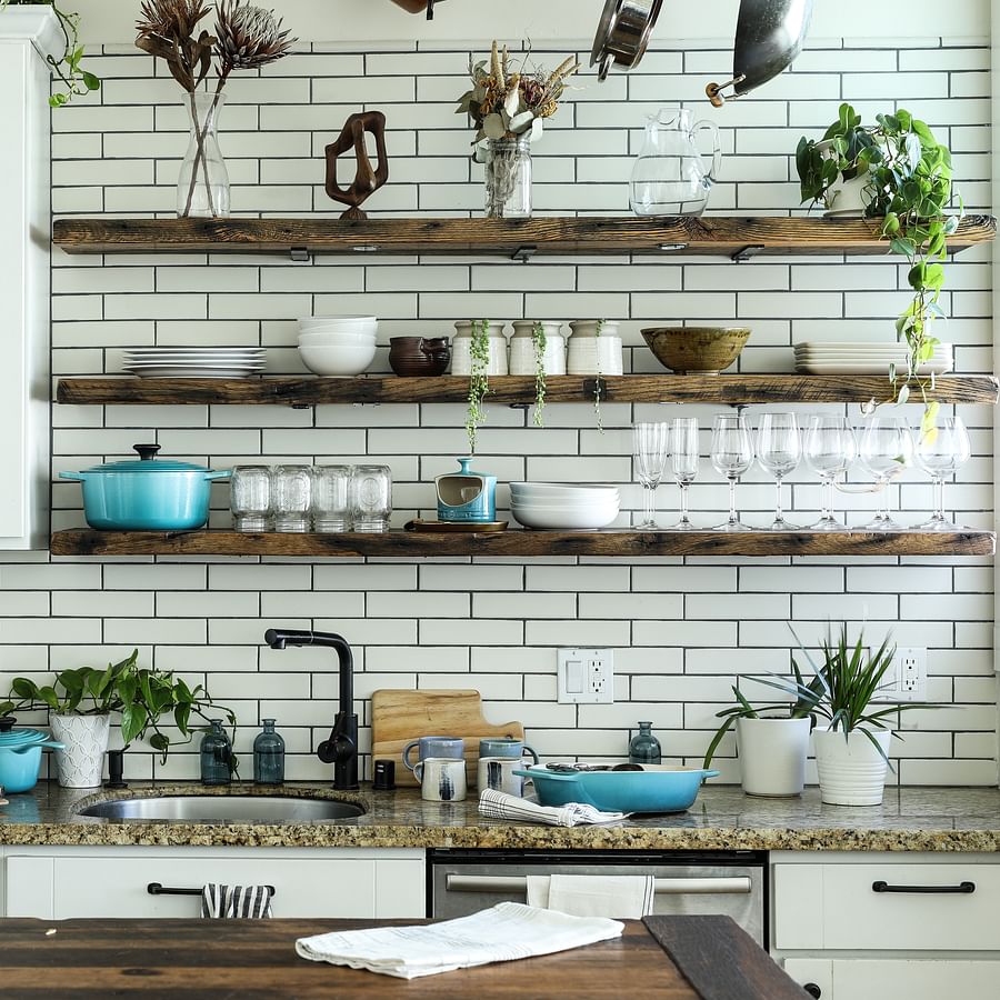 Organized kitchen countertop with categorized items